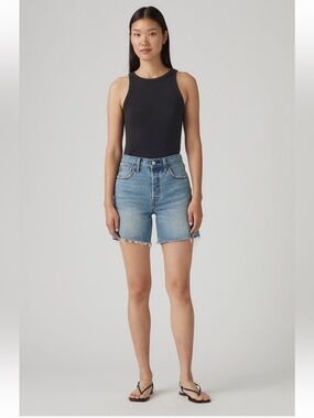 Levi's Light Blue High-Rise Raw-Hem Jean Shorts